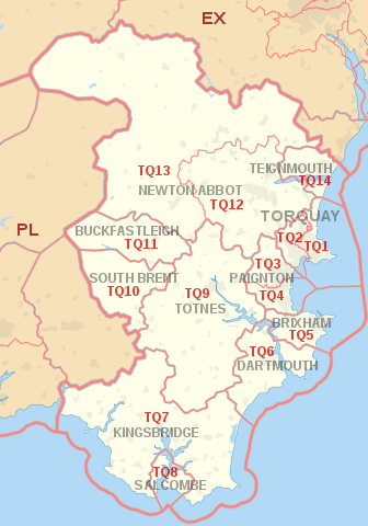 TQ Postcode Area Map